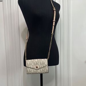 Michael Kors Tan and Cream Clutch Crossbody Bag with Chain Strap